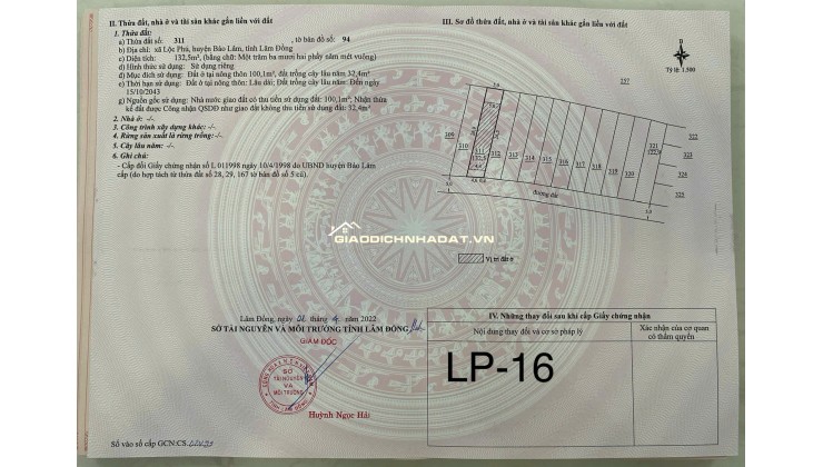 Bán đất xã Lộc Phú, Huyện Bảo Lâm, Tỉnh Lâm Đồng- 1 tỷ